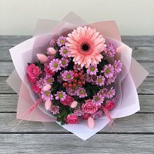 Букет цветов из:  Розы, Герберы и Хризантемы в Юркино
