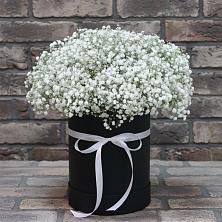 Цветочная композиция из Гипсофила в шляпной коробке в Юркино